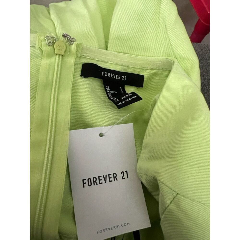 🛍️ FOREVER 21 Y2K Neon Lime Green Strapless Wide Leg Jumpsuit Jumper LARGE NWT - Picture 7 of 8